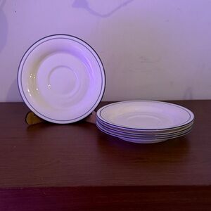 White Dinner Plates with Thin Green Rim - Set of 4